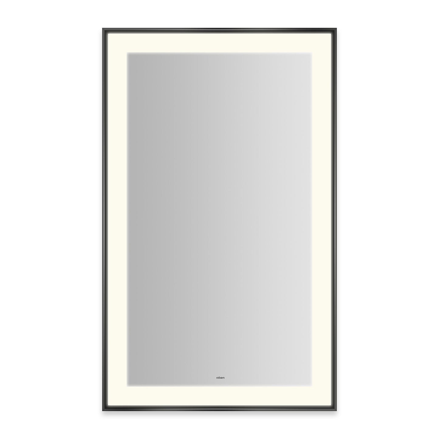 Sculpt 25-1/4?ǥ x 41-1/4?ǥ x 2-1/4" lighted mirror with slim museum frame in matte black, perimeter light pattern in 2700K color temperature (warm white), dimmable and defogger, tested and certified to California Title 24 standards and meets JA8 2016 requirements