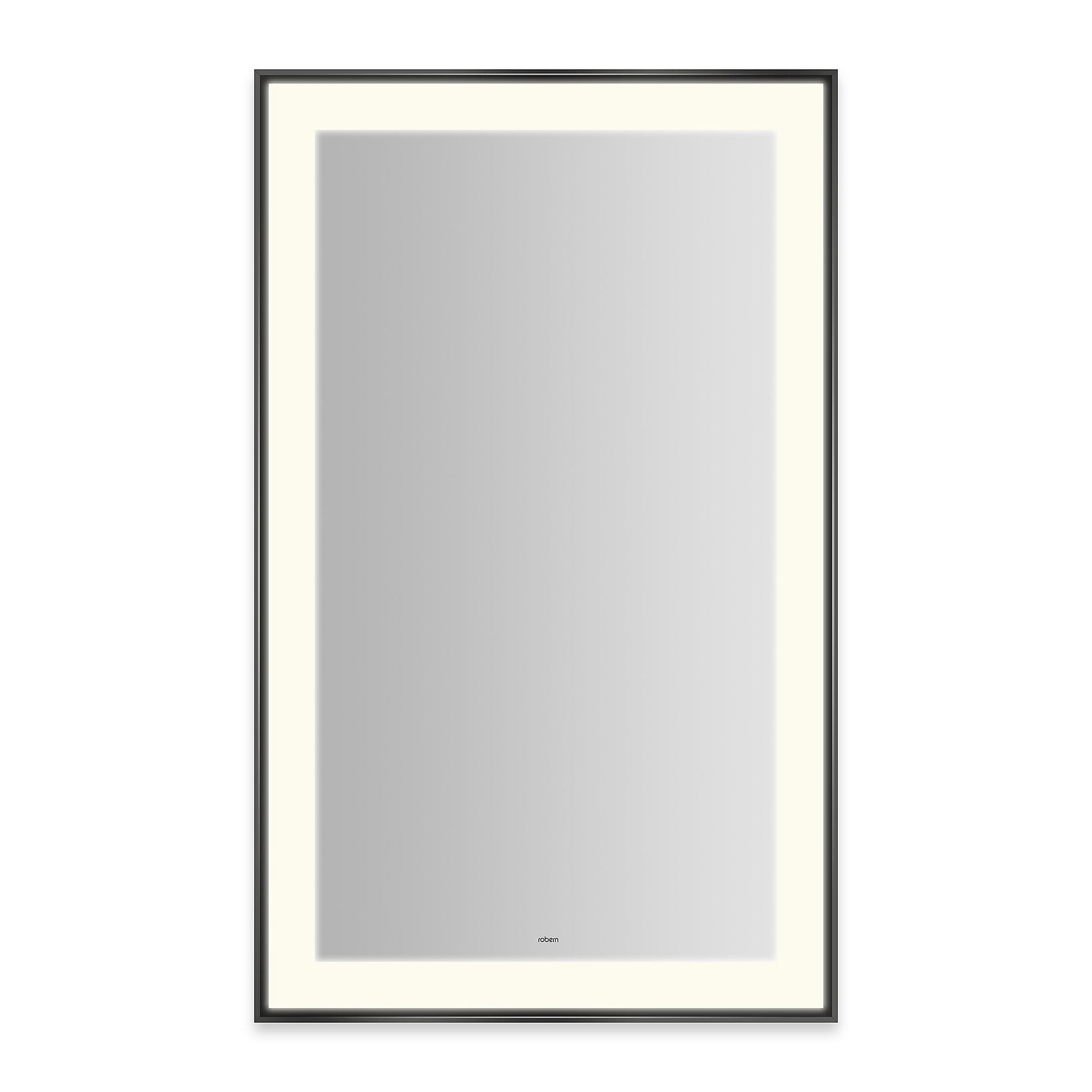 Sculpt 25-1/4?ǥ x 41-1/4?ǥ x 2-1/4" lighted mirror with slim museum frame in matte black, perimeter light pattern in 2700K color temperature (warm white), dimmable and defogger, tested and certified to California Title 24 standards and meets JA8 2016 requirements