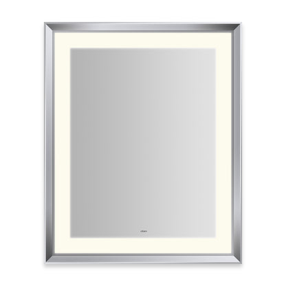 Sculpt 27?ǥ x 33?ǥ x 2-5/16?ǥ lighted mirror with chamfer museum frame in chrome, perimeter light pattern in 2700K color temperature (warm white), dimmable and defogger, tested and certified to California Title 24 standards and meets JA8 2016 requirements