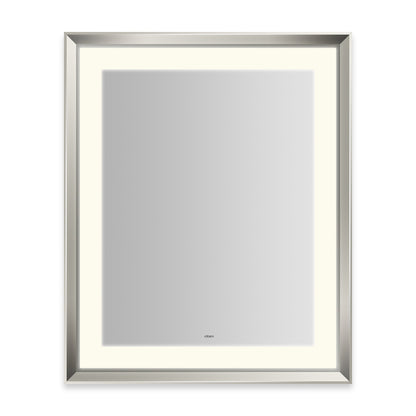 Sculpt 27?ǥ x 33?ǥ x 2-5/16?ǥ lighted mirror with chamfer museum frame in polished nickel, perimeter light pattern in 2700K color temperature (warm white), dimmable and defogger, tested and certified to California Title 24 standards and meets JA8 2016 requirements