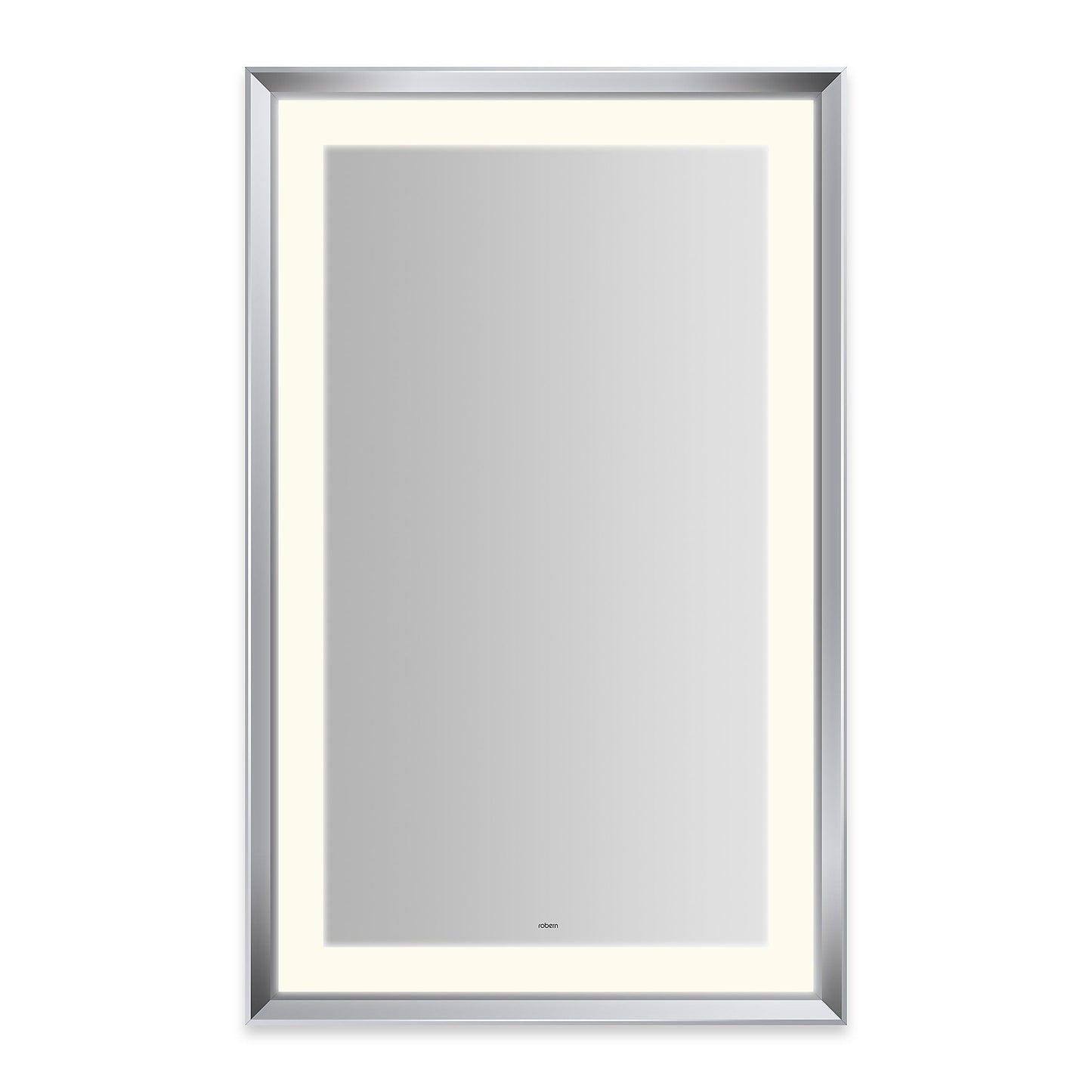 Sculpt 27?ǥ x 43?ǥ x 2-5/16?ǥ lighted mirror with chamfer museum frame in chrome, perimeter light pattern in 2700K color temperature (warm white), dimmable and defogger, tested and certified to California Title 24 standards and meets JA8 2016 requirements
