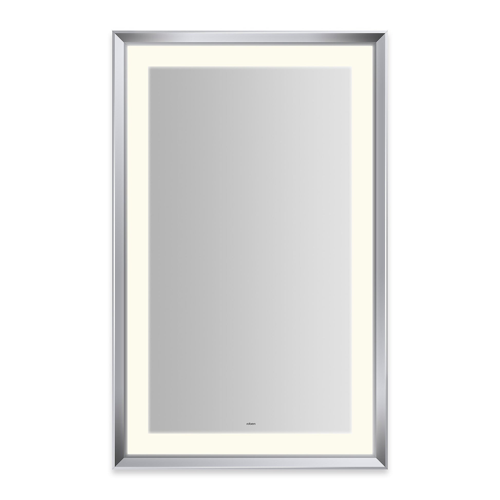 Sculpt 27?ǥ x 43?ǥ x 2-5/16?ǥ lighted mirror with chamfer museum frame in chrome, perimeter light pattern in 2700K color temperature (warm white), dimmable and defogger, tested and certified to California Title 24 standards and meets JA8 2016 requirements