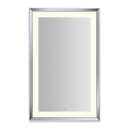 Sculpt 27?ǥ x 43?ǥ x 2-5/16?ǥ lighted mirror with chamfer museum frame in chrome, perimeter light pattern in 2700K color temperature (warm white), dimmable and defogger, tested and certified to California Title 24 standards and meets JA8 2016 requirements