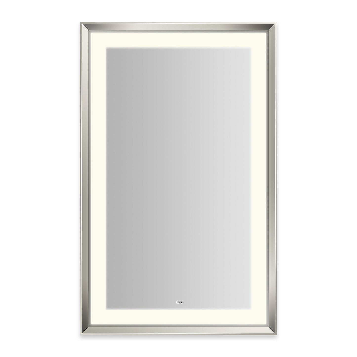 Sculpt 27?ǥ x 43?ǥ x 2-5/16?ǥ lighted mirror with chamfer museum frame in polished nickel, perimeter light pattern in 2700K color temperature (warm white), dimmable and defogger, tested and certified to California Title 24 standards and meets JA8 2016 requirements