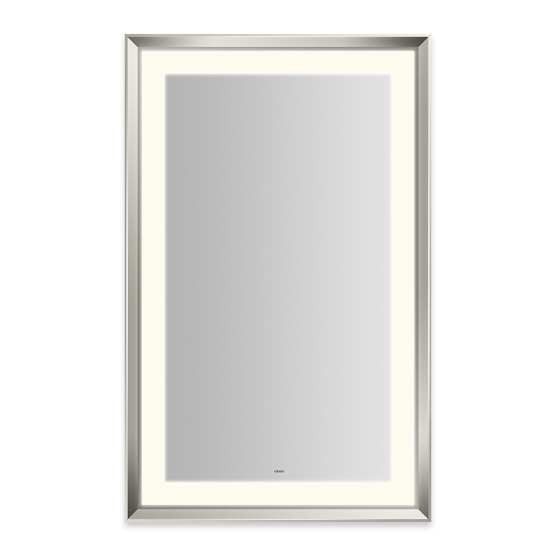 Sculpt 27?ǥ x 43?ǥ x 2-5/16?ǥ lighted mirror with chamfer museum frame in polished nickel, perimeter light pattern in 2700K color temperature (warm white), dimmable and defogger, tested and certified to California Title 24 standards and meets JA8 2016 requirements