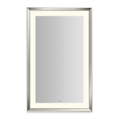 Sculpt 27?ǥ x 43?ǥ x 2-5/16?ǥ lighted mirror with chamfer museum frame in polished nickel, perimeter light pattern in 2700K color temperature (warm white), dimmable and defogger, tested and certified to California Title 24 standards and meets JA8 2016 requirements