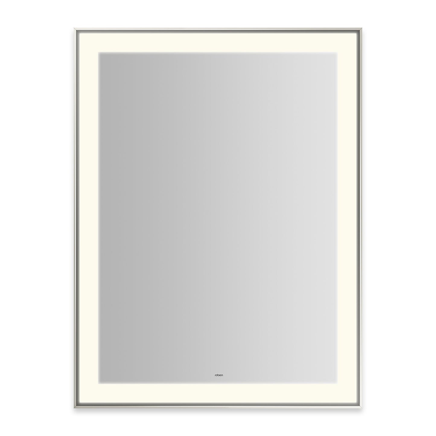 Sculpt 31-1/4?ǥ x 41-1/4?ǥ x 2-1/4" lighted mirror with slim museum frame in polished nickel, perimeter light pattern in 2700K color temperature (warm white), dimmable and defogger, tested and certified to California Title 24 standards and meets JA8 2016 requirements