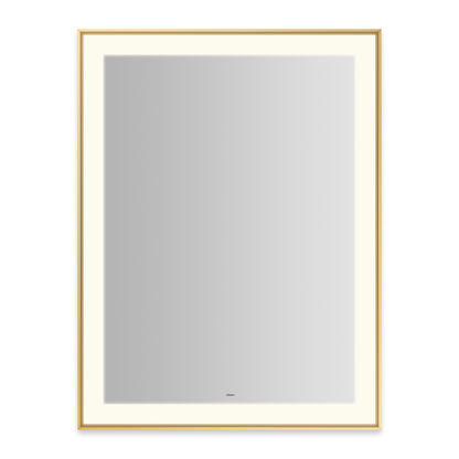 Sculpt 31-1/4?ǥ x 41-1/4?ǥ x 2-1/4" lighted mirror with slim museum frame in matte gold, perimeter light pattern in 2700K color temperature (warm white), dimmable and defogger, tested and certified to California Title 24 standards and meets JA8 2016 requirements