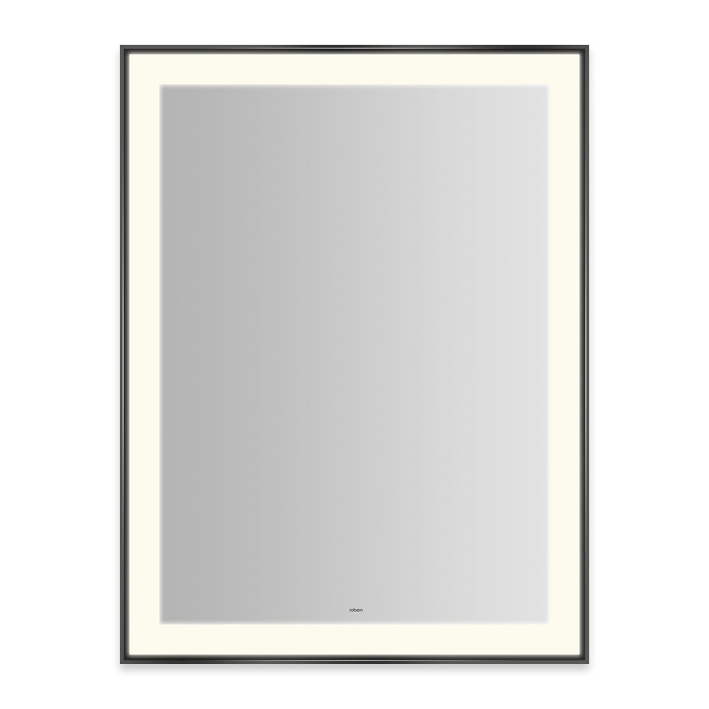Sculpt 31-1/4?ǥ x 41-1/4?ǥ x 2-1/4" lighted mirror with slim museum frame in matte black, perimeter light pattern in 2700K color temperature (warm white), dimmable and defogger, tested and certified to California Title 24 standards and meets JA8 2016 requirements