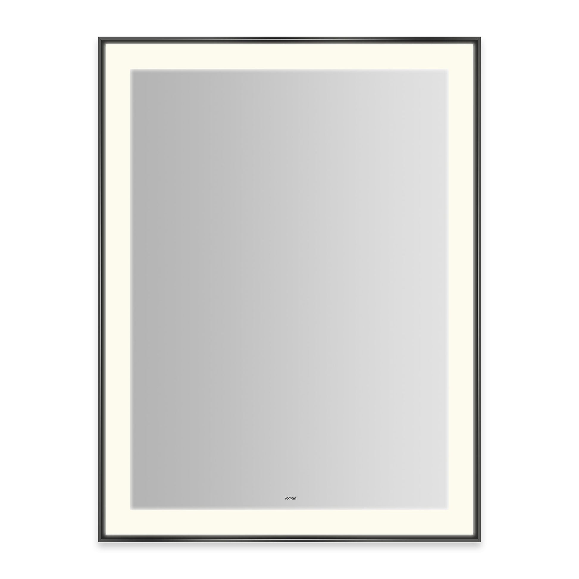 Sculpt 31-1/4?ǥ x 41-1/4?ǥ x 2-1/4" lighted mirror with slim museum frame in matte black, perimeter light pattern in 2700K color temperature (warm white), dimmable and defogger, tested and certified to California Title 24 standards and meets JA8 2016 requirements