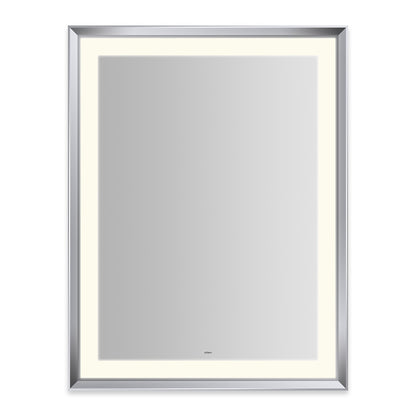 Sculpt 33?ǥ x 43?ǥ x 2-5/16?ǥ lighted mirror with chamfer museum frame in chrome, perimeter light pattern in 2700K color temperature (warm white), dimmable and defogger, tested and certified to California Title 24 standards and meets JA8 2016 requirements