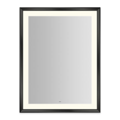 Sculpt 33?ǥ x 43?ǥ x 2-5/16?ǥ lighted mirror with chamfer museum frame in matte black, perimeter light pattern in 2700K color temperature (warm white), dimmable and defogger, tested and certified to California Title 24 standards and meets JA8 2016 requirements
