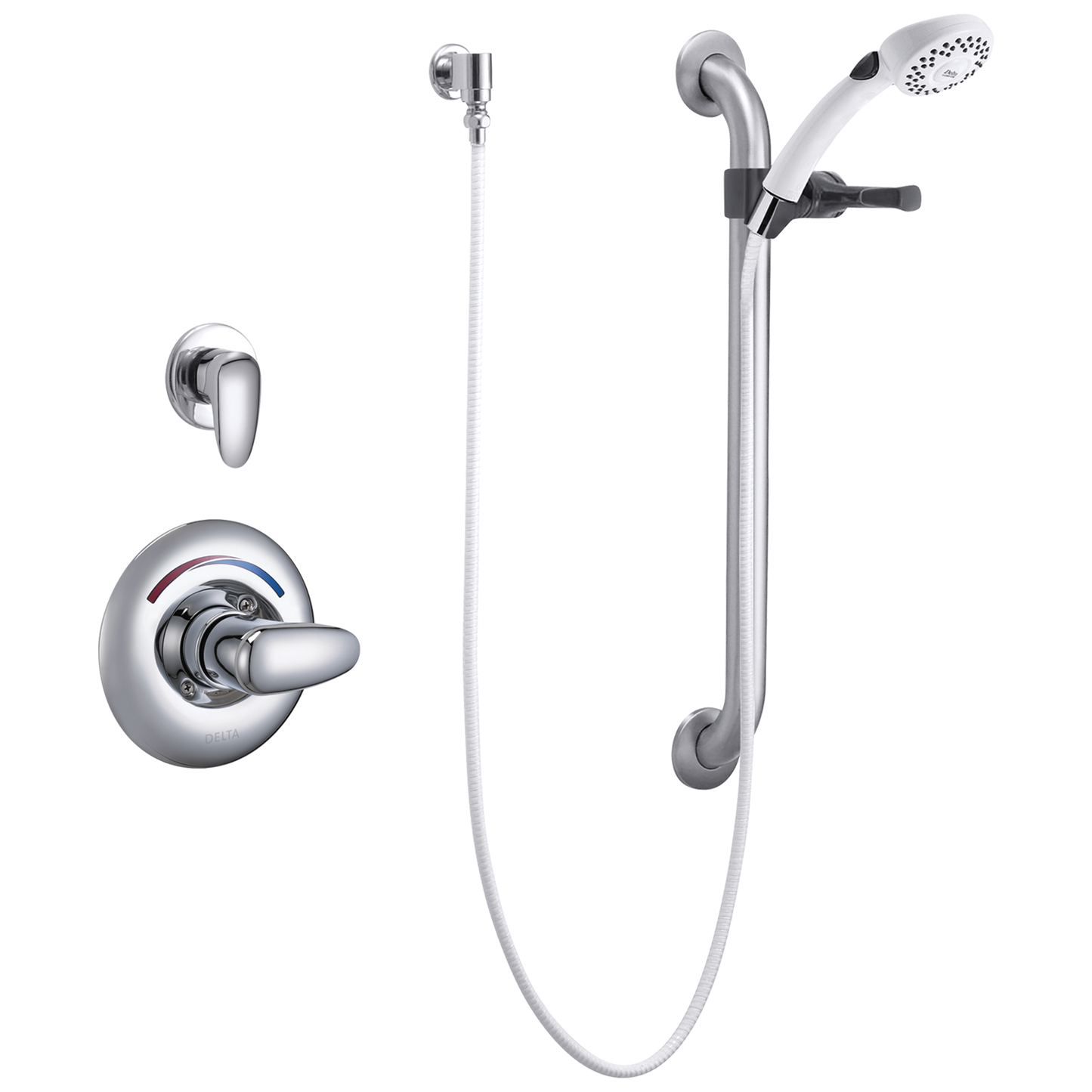 Delta T13H302 Commercial Universal Dual Shower Trim, Diverter, Hand Shower, and Grab Bar