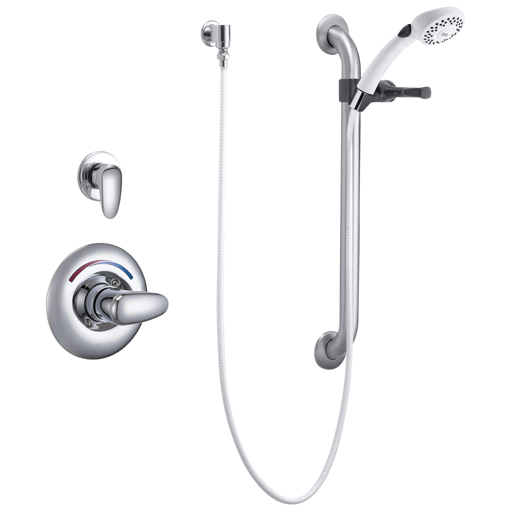 Delta T13H302 Commercial Universal Dual Shower Trim, Diverter, Hand Shower, and Grab Bar