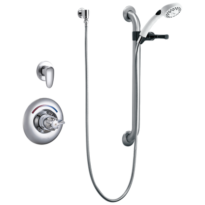 Delta Commercial T13H: Universal Dual Shower Trim, Diverter, Hand Shower, and Grab Bar