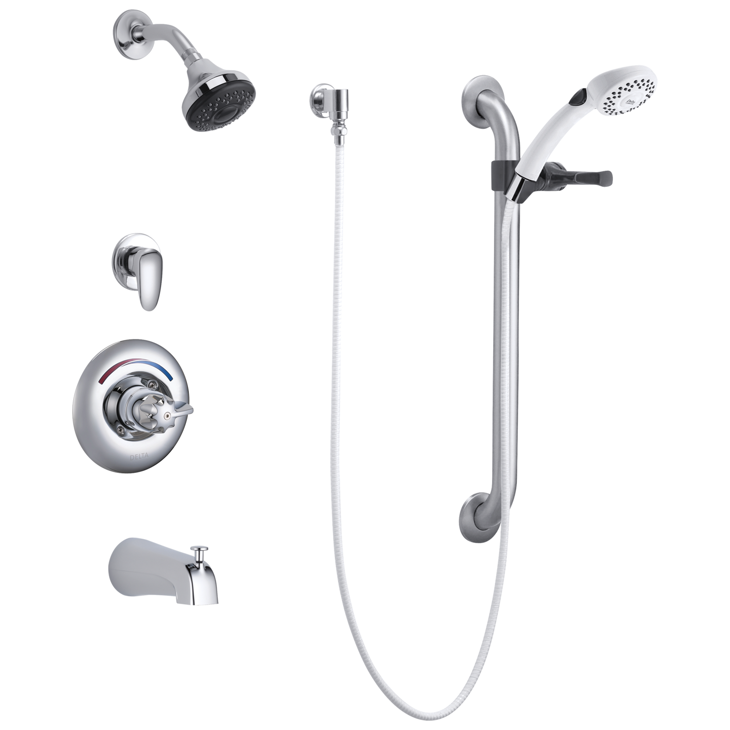 Commercial T13H: Monitor 13 Series Tub and Dual Shower Trim, Diverter, Hand Shower and Grab Bar