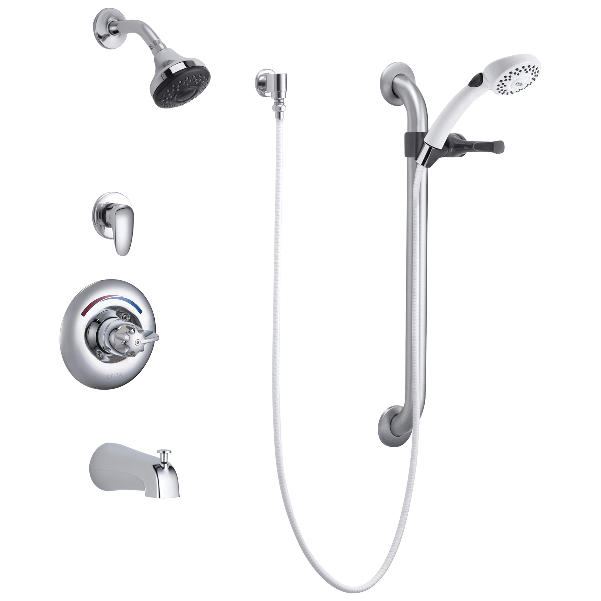 Commercial T13H: Monitor 13 Series Tub and Dual Shower Trim, Diverter, Hand Shower and Grab Bar