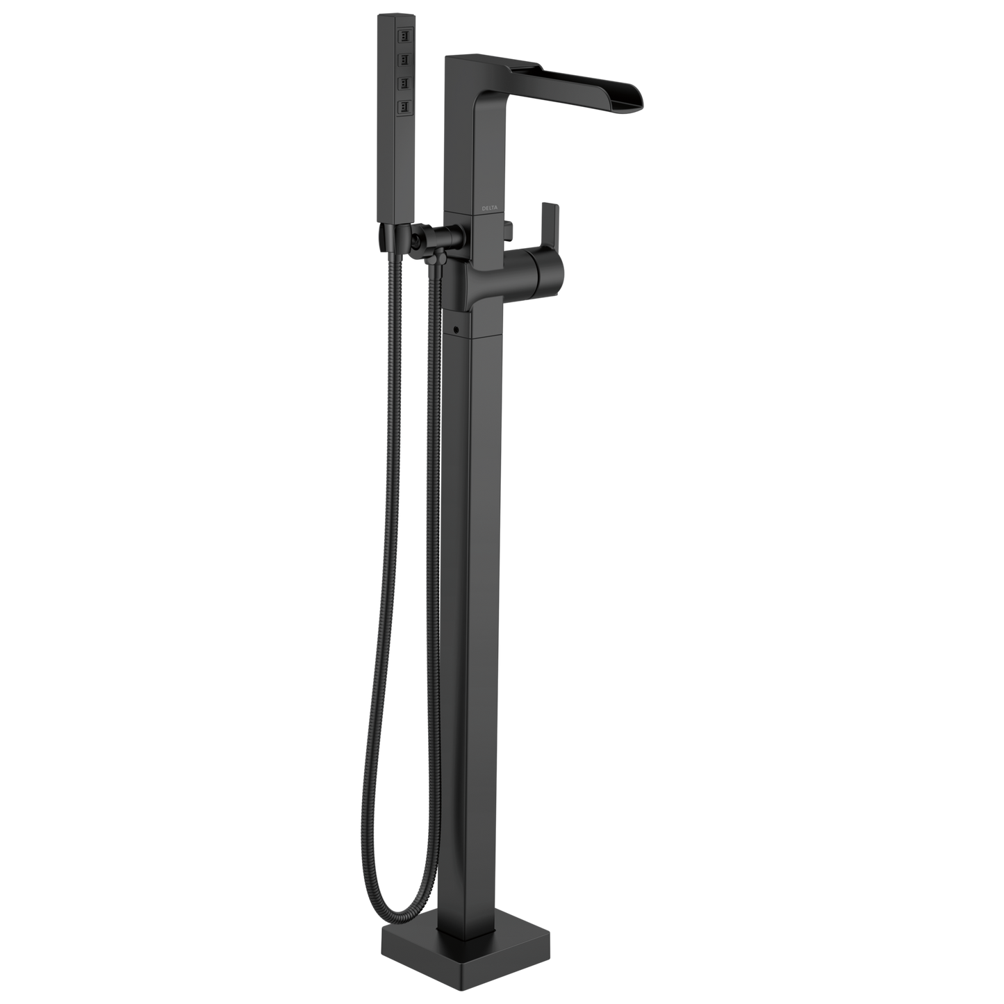 Delta Delta Ara: Single Handle Floor Mount Channel Spout Tub Filler Trim with Hand Shower