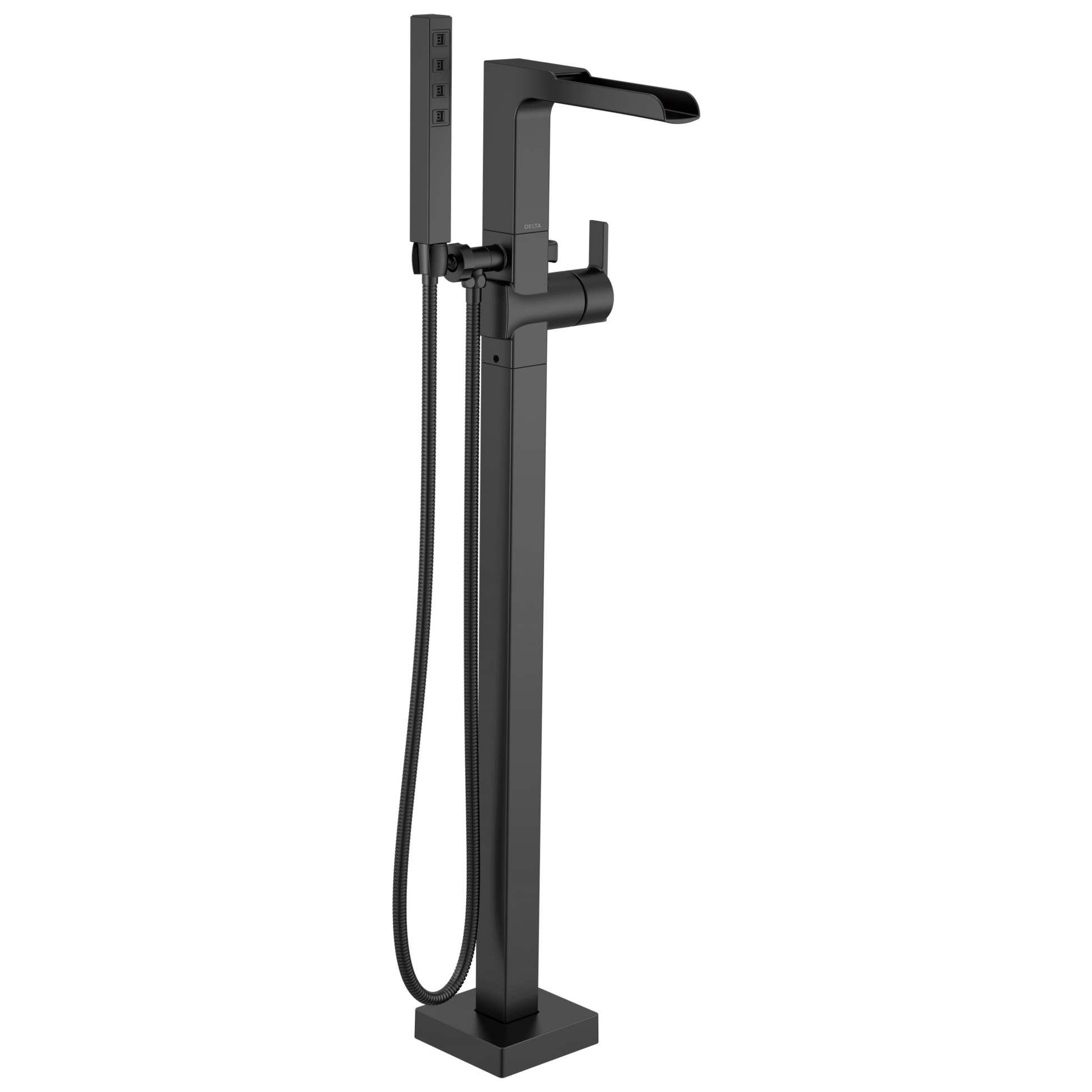 Delta Delta Ara: Single Handle Floor Mount Channel Spout Tub Filler Trim with Hand Shower