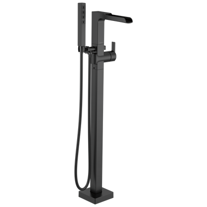 Delta Delta Ara: Single Handle Floor Mount Channel Spout Tub Filler Trim with Hand Shower