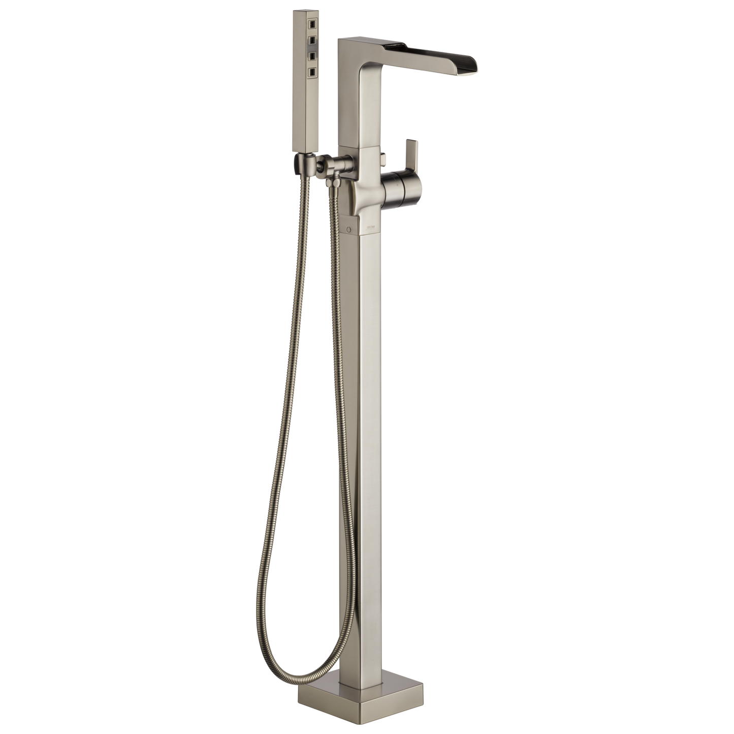 Delta Delta Ara: Single Handle Floor Mount Channel Spout Tub Filler Trim with Hand Shower