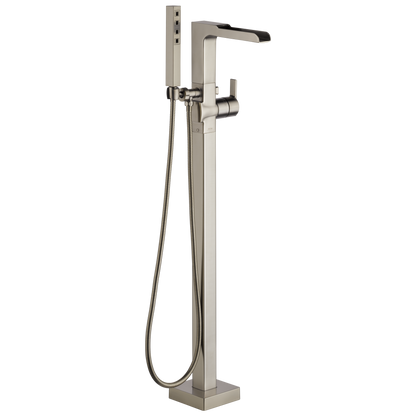 Delta Delta Ara: Single Handle Floor Mount Channel Spout Tub Filler Trim with Hand Shower