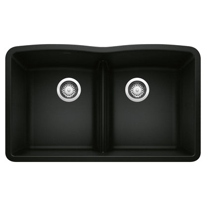 BLANCO 442914 Diamond Equal Double Bowl Kitchen Sink with Low Divide - Coal Black