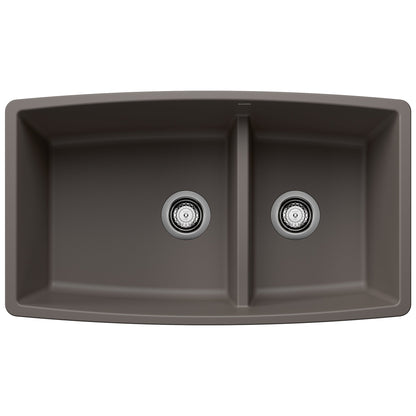 BLANCO 443125 Performa 1-3/4 Double Bowl Kitchen Sink with Low Divide - Volcano Gray