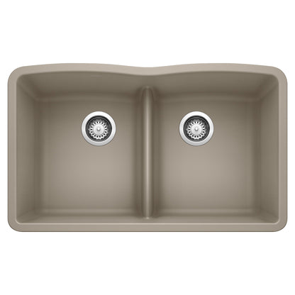 BLANCO 442072 Diamond Equal Double Bowl Kitchen Sink with Low Divide - Truffle