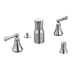 Moen T5245 Wynford Double Handle Widespread Bidet Faucet with Pop-Up Waste Assembly in Chrome