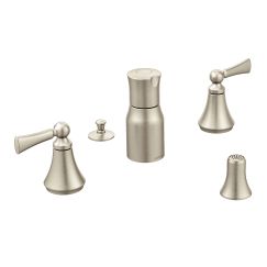 Moen T5245 Wynford Double Handle Widespread Bidet Faucet with Pop-Up Waste Assembly in Brushed Nickel