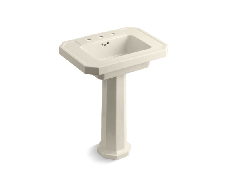 KOHLER 2322-8-47 Kathryn Pedestal Bathroom Sink With 8" Widespread Faucet Holes in Almond
