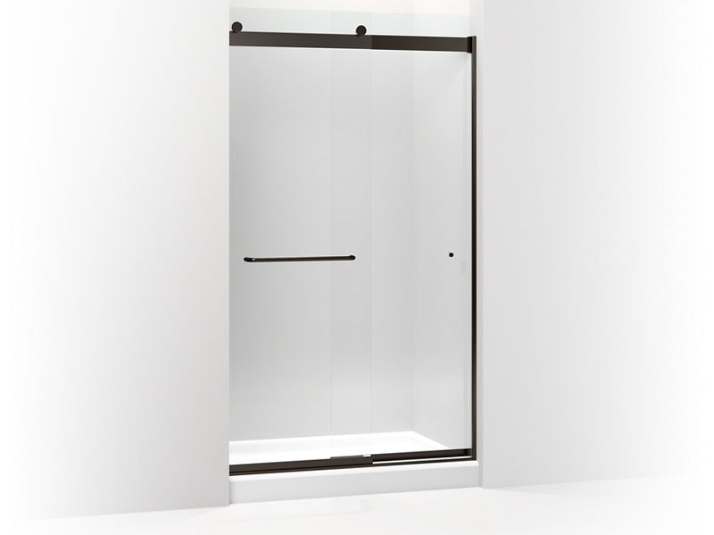 KOHLER K-706169-L-ABZ Levity sliding shower door, 82" H x 44-5/8 - 47-5/8" W, with 5/16" thick Crystal Clear glass and towel bars