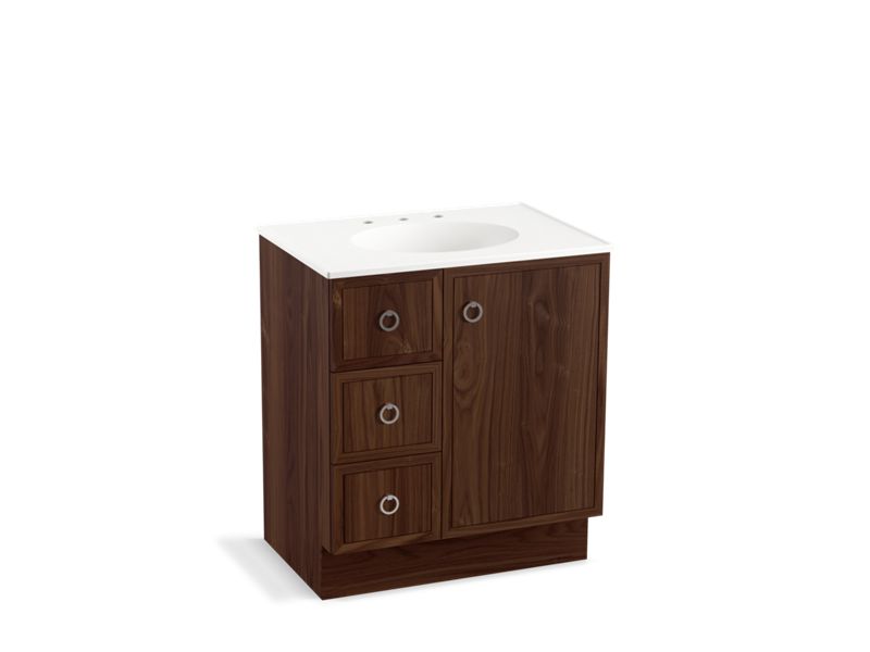 KOHLER K-99504-TKL-1WE Jacquard 30" bathroom vanity cabinet with toe kick, 1 door and 3 drawers on left