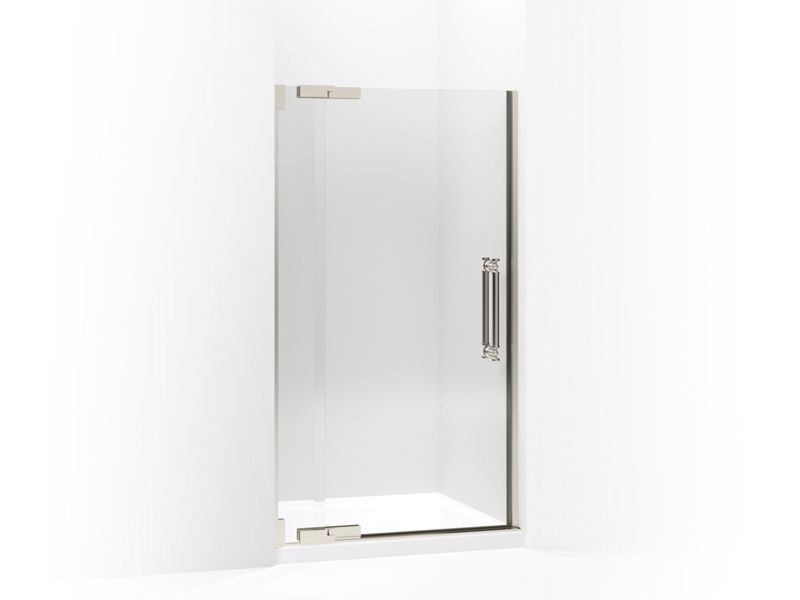 KOHLER 705721-L-NX Pinstripe Pivot Shower Door, 72-1/4" H X 39-1/4 - 41-3/4" W, With 1/2" Thick Crystal Clear Glass in Brushed Nickel Anodized