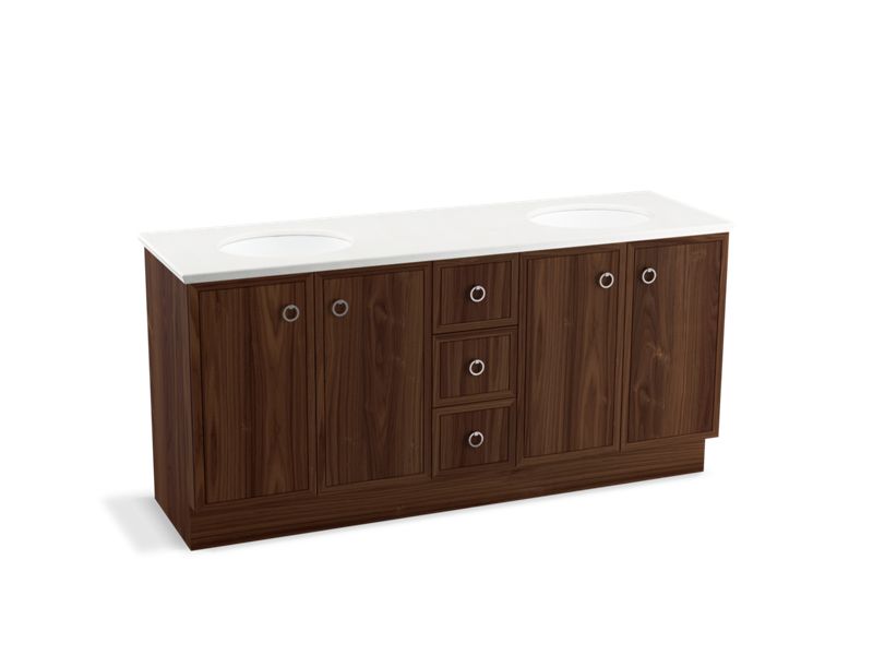 KOHLER K-99512-TKSD-1WE Jacquard 72" bathroom vanity cabinet with toe kick, 4 doors and 3 drawers, split top drawer