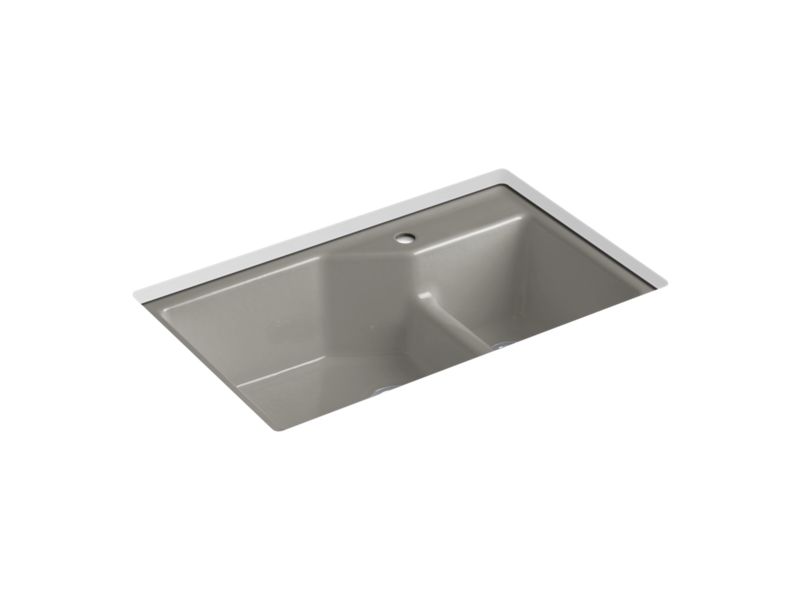 KOHLER K-6411-1 Indio 33" x 21-1/8" x 9-3/4" Smart Divide undermount large/small double-bowl workstation kitchen sink with single faucet hole