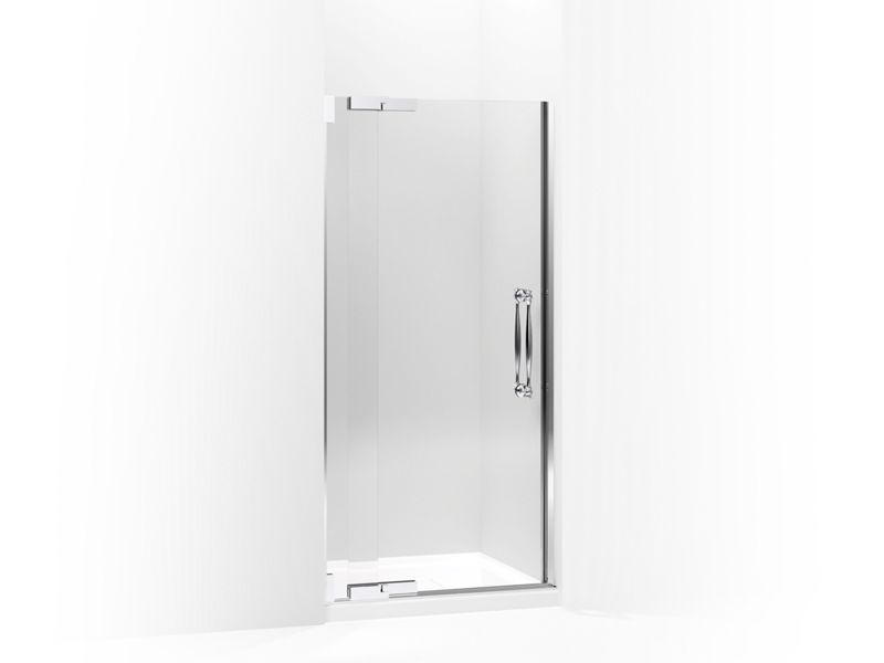 KOHLER 705737-L-SHP Finial Pivot Shower Door, 72-1/4" H X 33-1/4 - 35-3/4" W, With 1/2" Thick Crystal Clear Glass in Bright Polished Silver