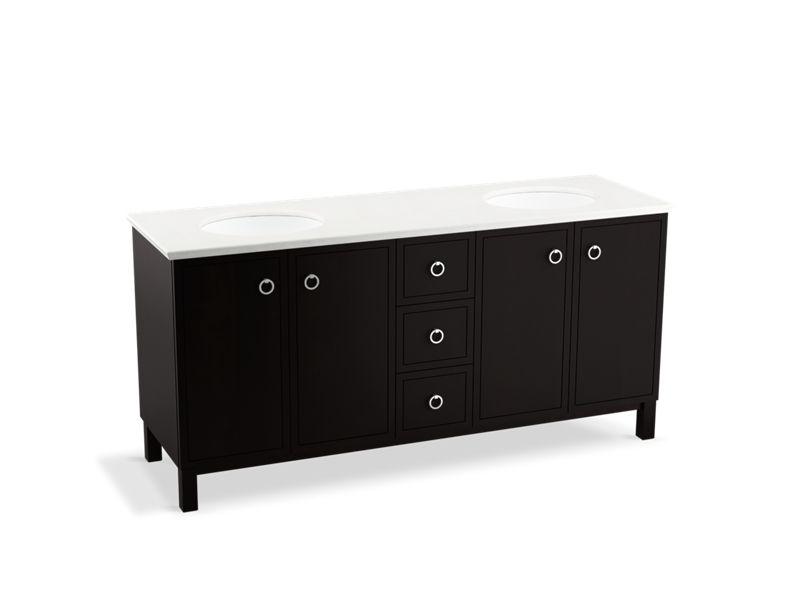 KOHLER K-99512-LG-1WU Jacquard 72" bathroom vanity cabinet with furniture legs, 4 doors and 3 drawers