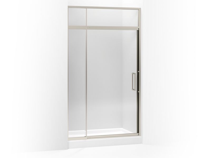 KOHLER 705823-L-BNK Lattis Pivot Shower Door With Sliding Steam Transom, 89-1/2" H X 45 - 48" W, With 3/8" Thick Crystal Clear Glass in Anodized Brushed Nickel