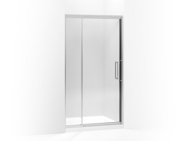 KOHLER 705820-L-SH Lattis Pivot Shower Door, 76" H X 39 - 42" W, With 3/8" Thick Crystal Clear Glass in Bright Silver