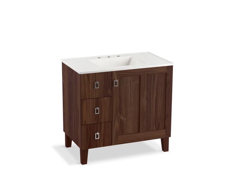 KOHLER K-99533-LGL-1WE Poplin 36" bathroom vanity cabinet with legs, 1 door and 3 drawers on left