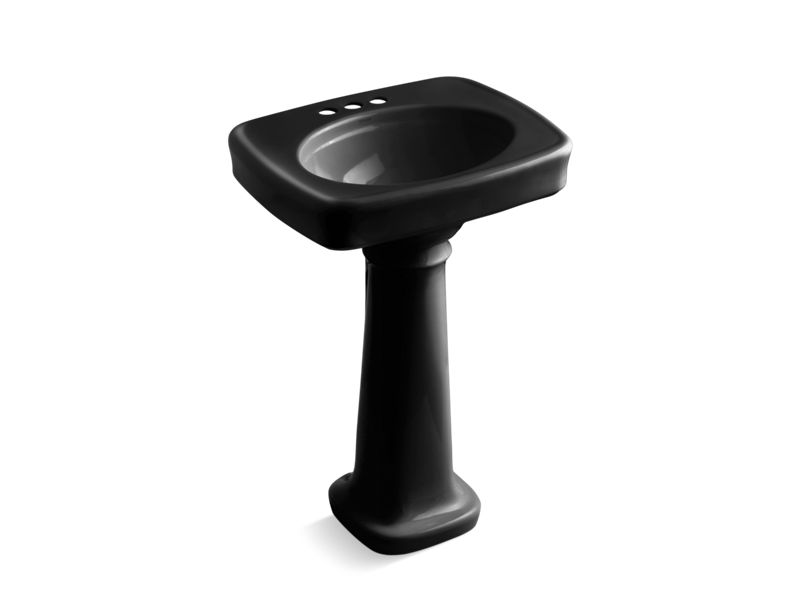 KOHLER 2338-4-7 Bancroft 24" Pedestal Bathroom Sink With 4" Centerset Faucet Holes in Black