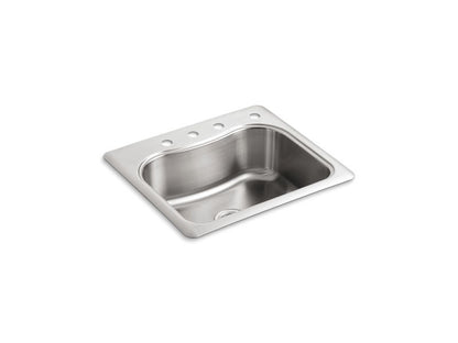 KOHLER K-3362-4 Staccato 25" x 22" x 8-5/16" top-mount single-bowl kitchen sink with 4 faucet holes