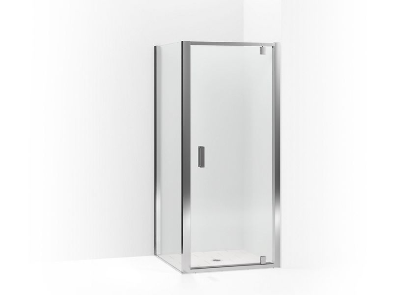 KOHLER 706157-L-SHP Aerie Pivot Shower Door With Return Panel, 74-4/5"H X 36"W X 36"W With 5/16" Thick Crystal Clear Glass in Bright Polished Silver