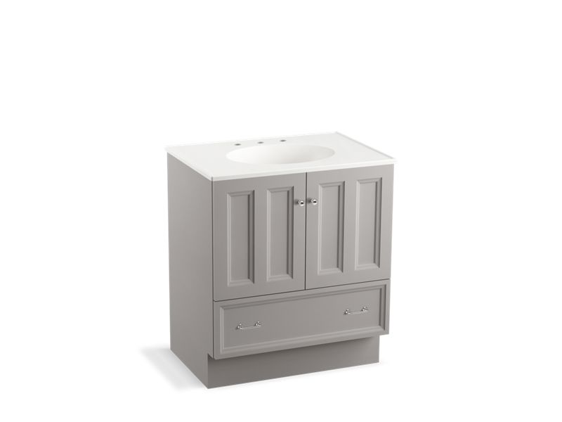 KOHLER K-99516-TK-1WT Damask 30" bathroom vanity cabinet with toe kick, 2 doors and 1 drawer
