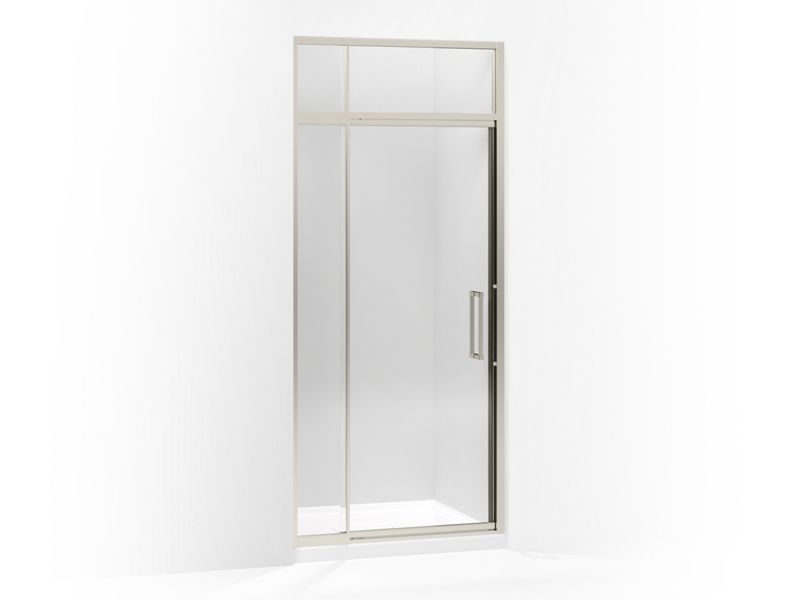 KOHLER 705819-L-NX Lattis Pivot Shower Door With Sliding Steam Transom, 89-1/2" H X 36 - 39" W, With 3/8" Thick Crystal Clear Glass in Brushed Nickel