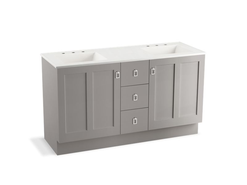KOHLER K-99537-TK-1WT Poplin 60" bathroom vanity cabinet with toe kick, 2 doors and 3 drawers