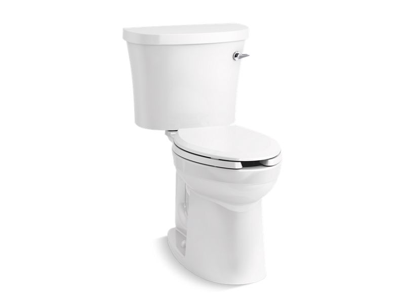 KOHLER 25077-TR-0 Kingston Comfort Height Two-Piece Elongated 1.28 Gpf Chair Height Toilet With Right-Hand Trip Lever And Tank Cover Locks in White