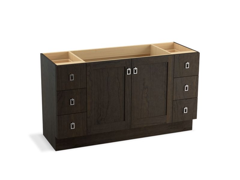 KOHLER K-99536-TKSD-1WC Poplin 60" bathroom vanity cabinet with toe kick, 2 doors and 6 drawers, split top drawers